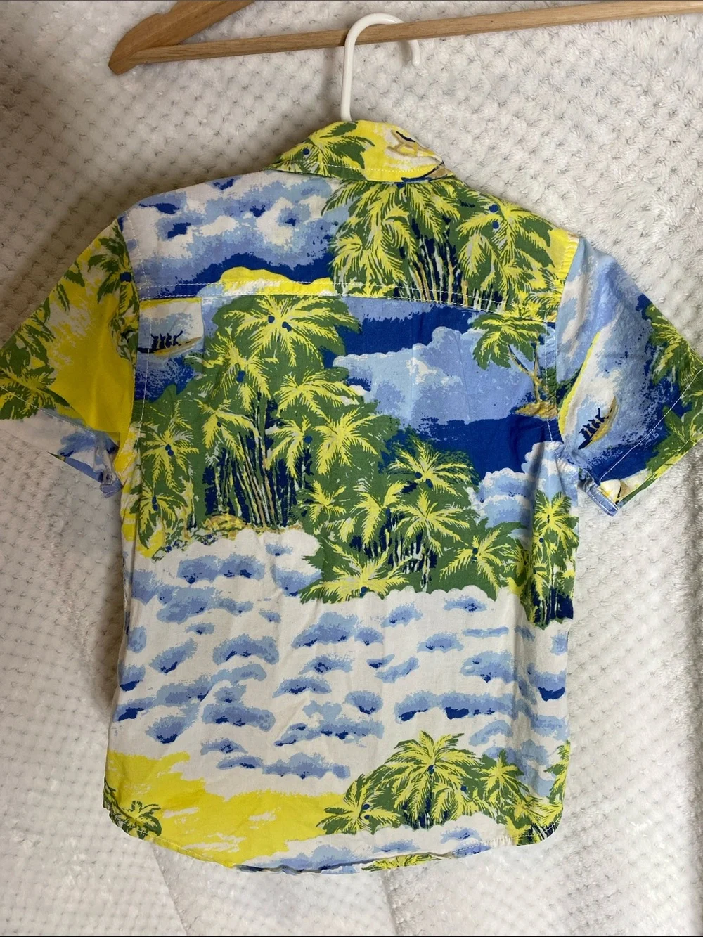 Vintage Baby GAP Hawaiian Green Blue and Yellow Palm Print Shirt